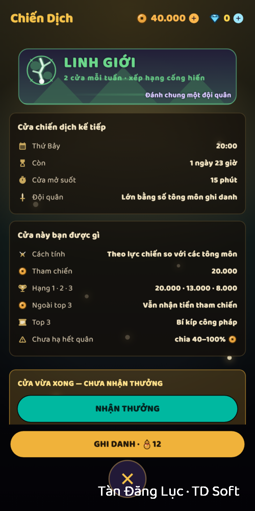Campaign — two queues, the arena below, enemy HP overhead